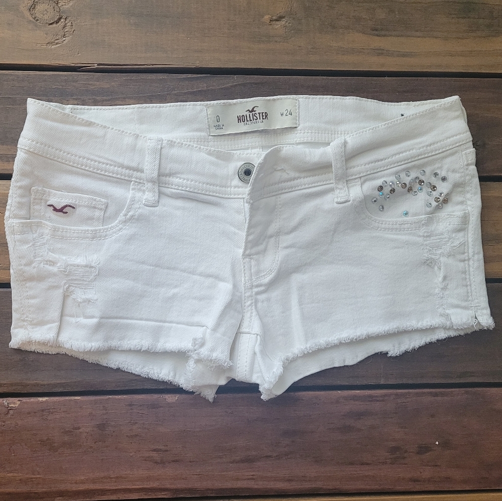 Hollister Low Rise White Denim Shorts